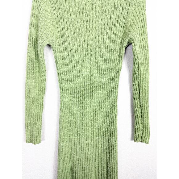 Mango Pistachio Knit Ribbed Long Sleeve Midi Dress Size Large Stretch Vacation - Picture 9 of 13